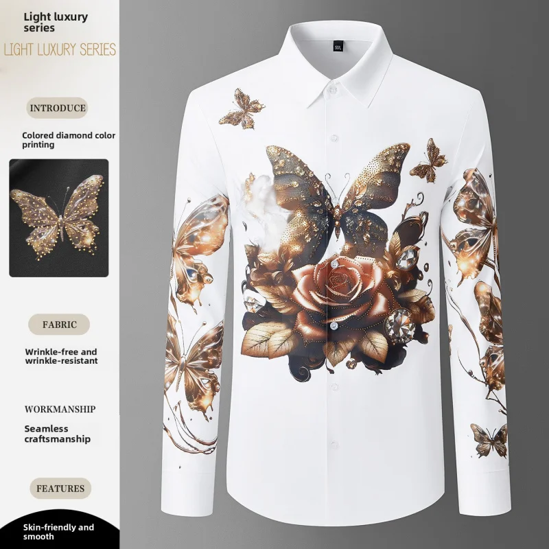 Новая мужская рубашка с принтом бабочки, роскошная рубашка с длинным рукавом в стиле стритвир, эластичная цифровая печать, модная элегантная блузка
Новая мужская рубашка с принтом бабочки, роскошная рубашка с длинным рукавом в стиле стритвир, эластичная цифровая печать, модная элегантная блузка