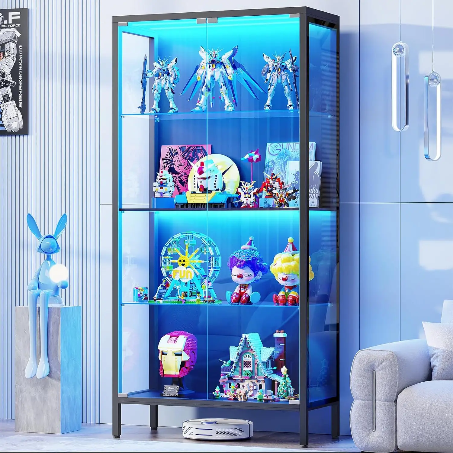 Display Cabinet with Glass Doors, 4-Tier Curio Cabinet with 3 Color Lights, Metal Glass Display Case with Motion Sensor, Stor
Display Cabinet with Glass Doors, 4-Tier Curio Cabinet with 3 Color Lights, Metal Glass Display Case with Motion Sensor, Stor