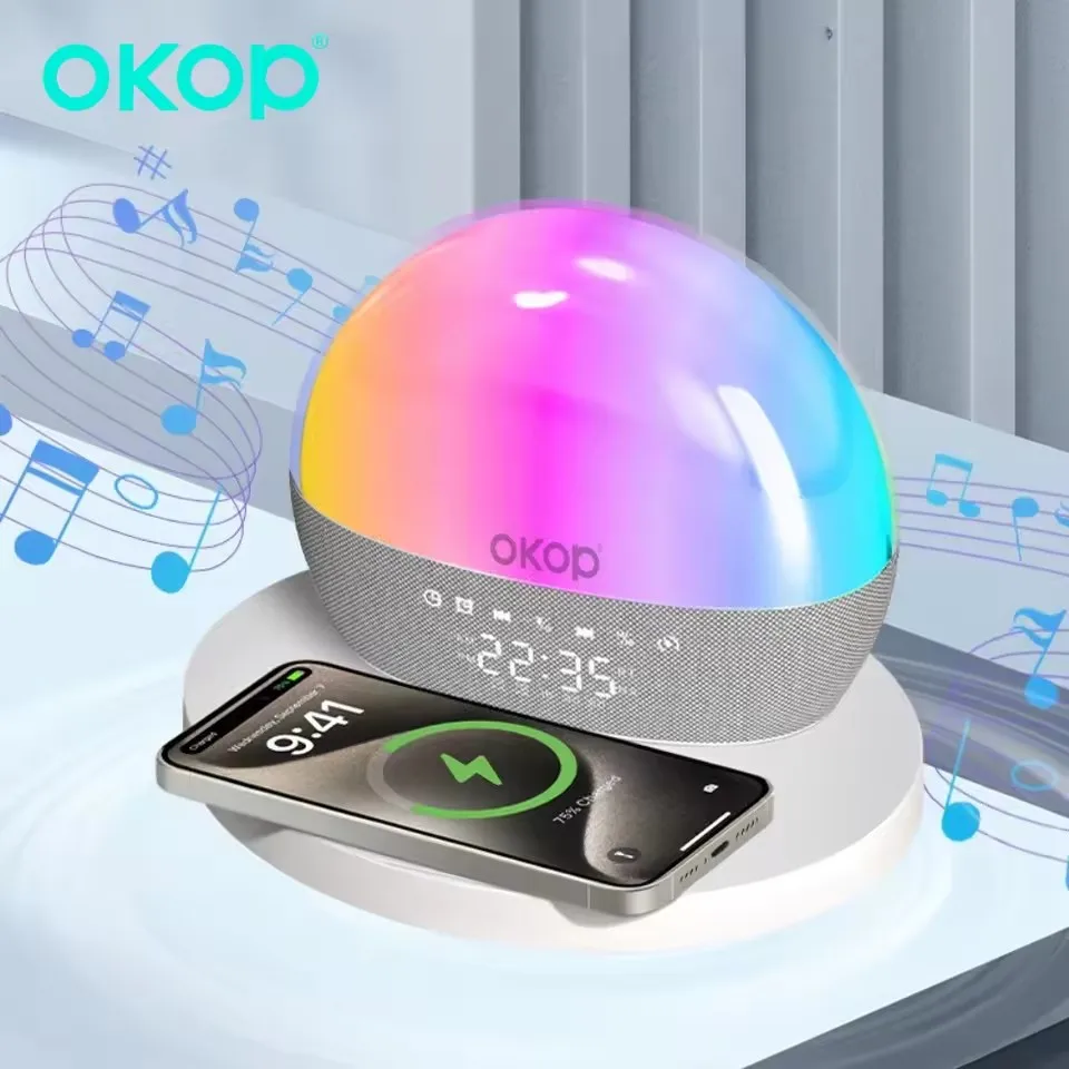 OKOP Desktop Bluetooth Speaker 15W Wireless Charging Alarm Clock Timer RGB Atmosphere Light White Noise Music Party home theater
OKOP Desktop Bluetooth Speaker 15W Wireless Charging Alarm Clock Timer RGB Atmosphere Light White Noise Music Party home theater