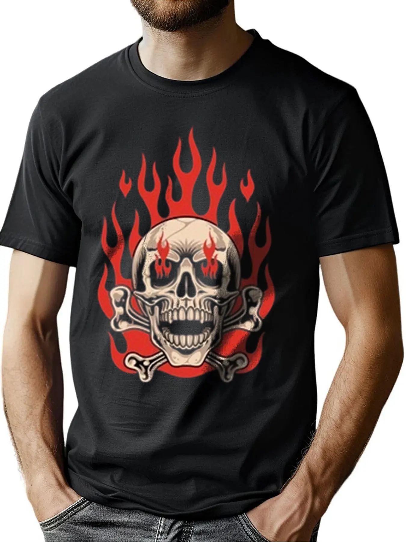 Men's Premium Cotton Crew Neck Tee With Skull And Flame Graphic Print, Soft Casual Shirt For Outdoor Wear, Halloween Gift For M
Men's Premium Cotton Crew Neck Tee With Skull And Flame Graphic Print, Soft Casual Shirt For Outdoor Wear, Halloween Gift For M