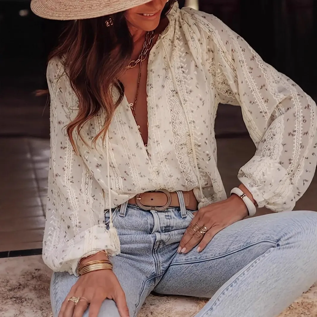 Women Blouse Floral Print Casual Long Sleeve Cotton Blend Blouses Loose Fit Puff Sleeve Shirt Lace Trim V Neck Sheer Fabric
Women Blouse Floral Print Casual Long Sleeve Cotton Blend Blouses Loose Fit Puff Sleeve Shirt Lace Trim V Neck Sheer Fabric