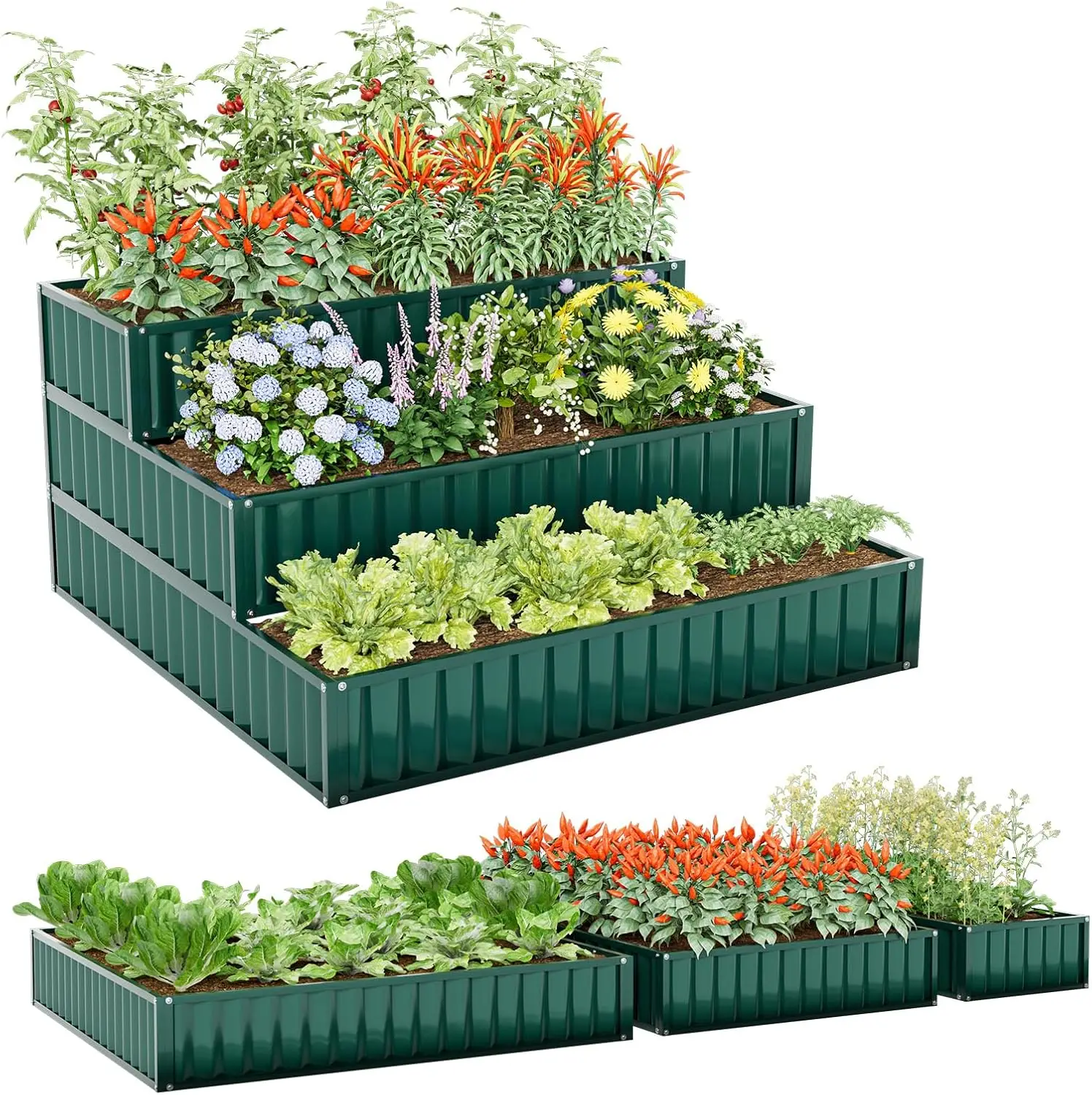 3-Tier Raised Garden Bed, 47"x47"x24" Metal Planter Box with Open Base for Vegetables Flowers Herbs
3-Tier Raised Garden Bed, 47"x47"x24" Metal Planter Box with Open Base for Vegetables Flowers Herbs