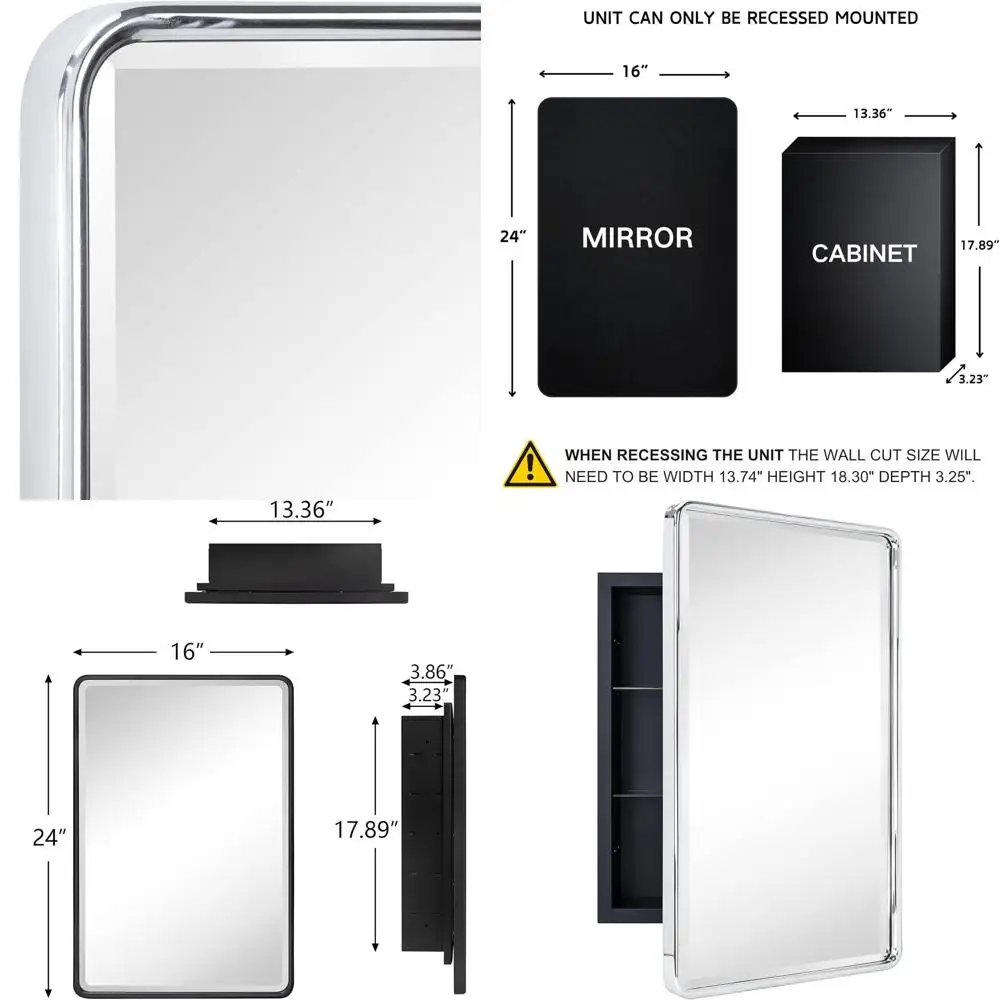 Chrome Metal Recessed Bathroom Medicine Cabinet with Beveled Mirror, 16x24
Chrome Metal Recessed Bathroom Medicine Cabinet with Beveled Mirror, 16x24