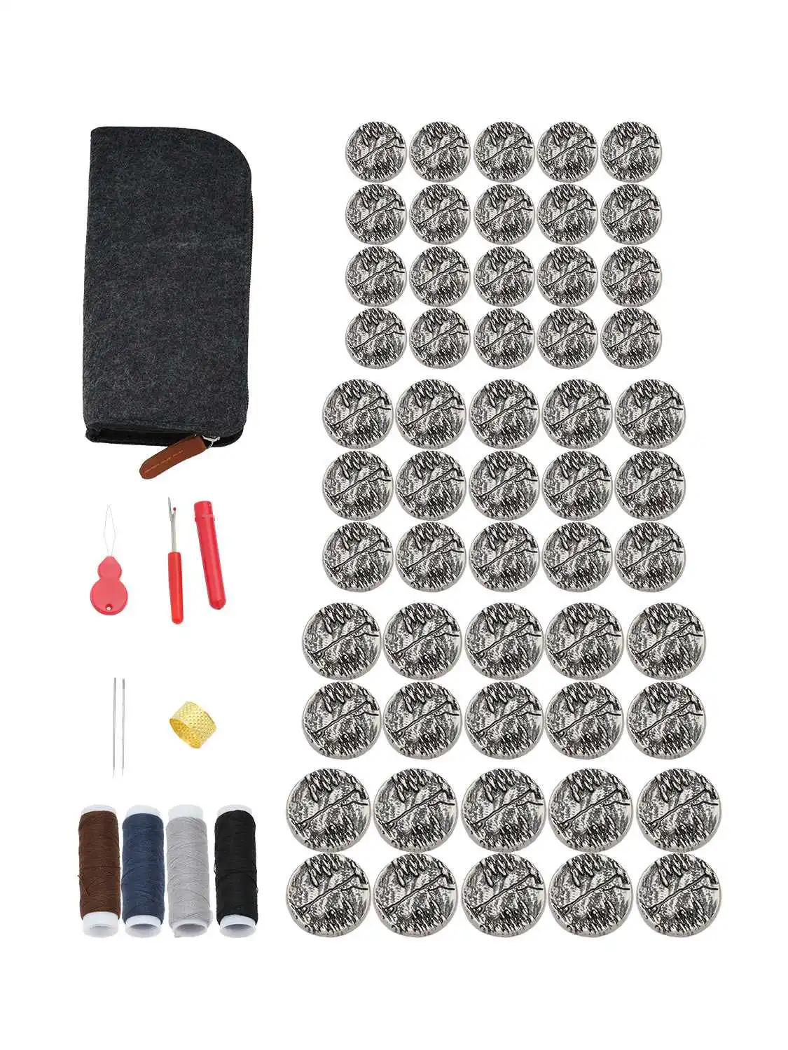 55PCS/Lot Silver Tree Bark Texture Buttons Sewing Repair Kit 4 Sizes for Coat Suit Shirt Blazer Clothing Craft 15-23mm
55PCS/Lot Silver Tree Bark Texture Buttons Sewing Repair Kit 4 Sizes for Coat Suit Shirt Blazer Clothing Craft 15-23mm
