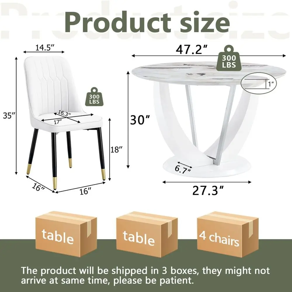 White Round Dining Table Set for 4, 47 Faux Marble Kitchen Table and Chairs Set with 4 PU holstered White Chairs, Modern Dini
White Round Dining Table Set for 4, 47 Faux Marble Kitchen Table and Chairs Set with 4 PU holstered White Chairs, Modern Dini