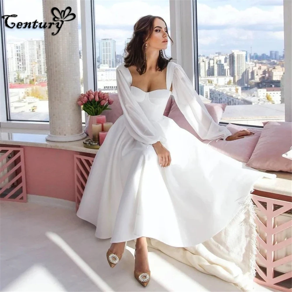 Short Wedding Dress for Women Bride Long Sleeve Sweetheart Tea Length Chiffon Satin Bridal Gowns Civil Customized
Short Wedding Dress for Women Bride Long Sleeve Sweetheart Tea Length Chiffon Satin Bridal Gowns Civil Customized