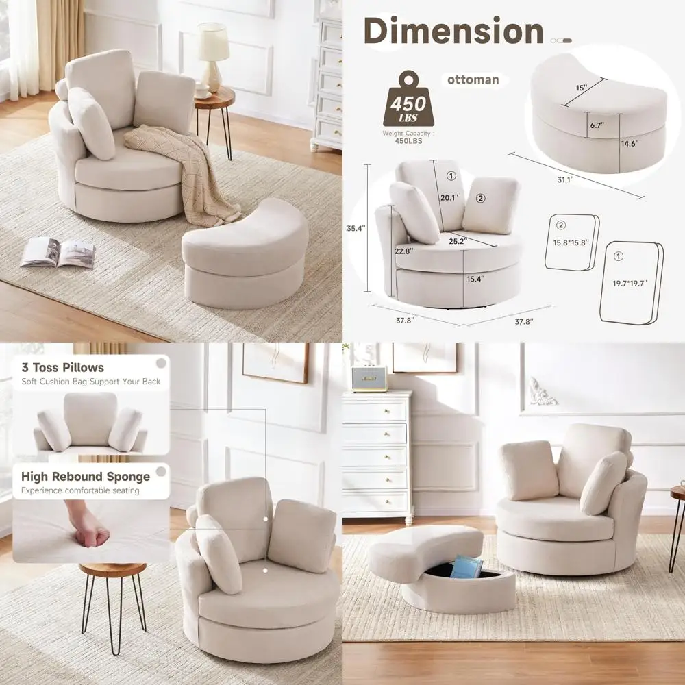 Swivel Barrel Chairs with Removable Headrest, Chaise Lounge for Indoor Use, Neck Support Pillow, Ideal for Living Rooms
Swivel Barrel Chairs with Removable Headrest, Chaise Lounge for Indoor Use, Neck Support Pillow, Ideal for Living Rooms