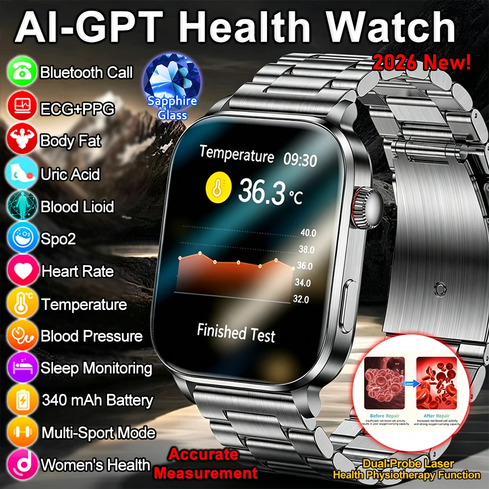 2026New Model Uric Acid &Lipid Health Analysis Smart Watch Men ECG+PPG Bluetooth Call 2.00-inch LED Flashlight Smart Watch Women
2026New Model Uric Acid &Lipid Health Analysis Smart Watch Men ECG+PPG Bluetooth Call 2.00-inch LED Flashlight Smart Watch Women