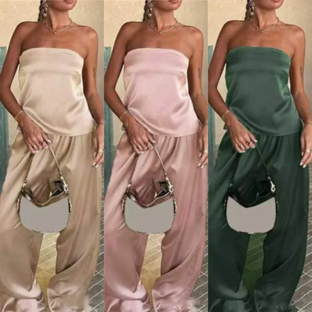 Women Streetwear Sexy 2 Piece Sets Strapless Tube Tops Elastic Wide Leg Pants Suits Bandeau Backless Sexy Summer Female Clothes
Women Streetwear Sexy 2 Piece Sets Strapless Tube Tops Elastic Wide Leg Pants Suits Bandeau Backless Sexy Summer Female Clothes