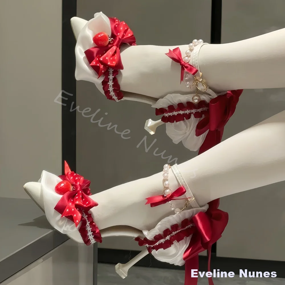 Cute Strawberry Cream Cake High Heels women pointed toe shallow bow-knot Pearl Chain lolita sandals fashion stiletto heel pumps
Cute Strawberry Cream Cake High Heels women pointed toe shallow bow-knot Pearl Chain lolita sandals fashion stiletto heel pumps