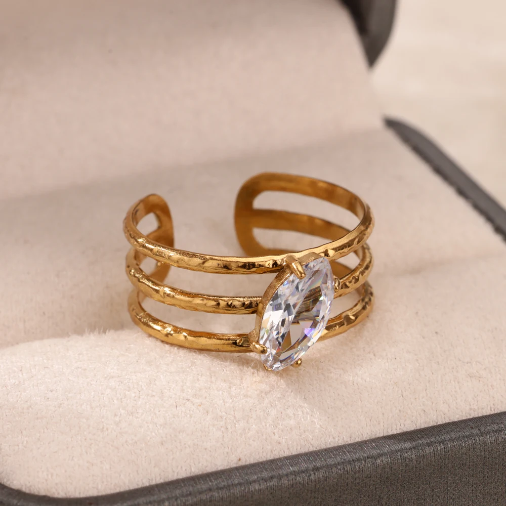 White Zircon Rings For Women Men Opening Gold Color Stainless Steel Hollow Three Layered Ring Aesthetic Jewelry Gift anillos
White Zircon Rings For Women Men Opening Gold Color Stainless Steel Hollow Three Layered Ring Aesthetic Jewelry Gift anillos