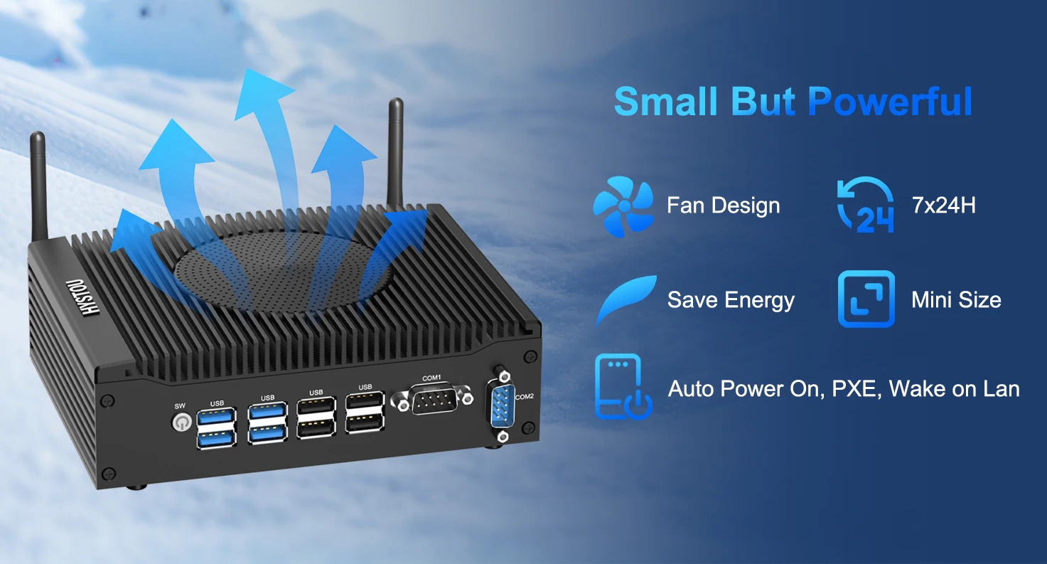 Mini PC Intel i5-8350u Fan HYSTOU H7 Gaming 2*RS232 COM 2*RJ45 LAN 8*USB 2*4K HDMI 1*DDR4 Max 32GB SSD Win10/11/Linux OS
Mini PC Intel i5-8350u Fan HYSTOU H7 Gaming 2*RS232 COM 2*RJ45 LAN 8*USB 2*4K HDMI 1*DDR4 Max 32GB SSD Win10/11/Linux OS