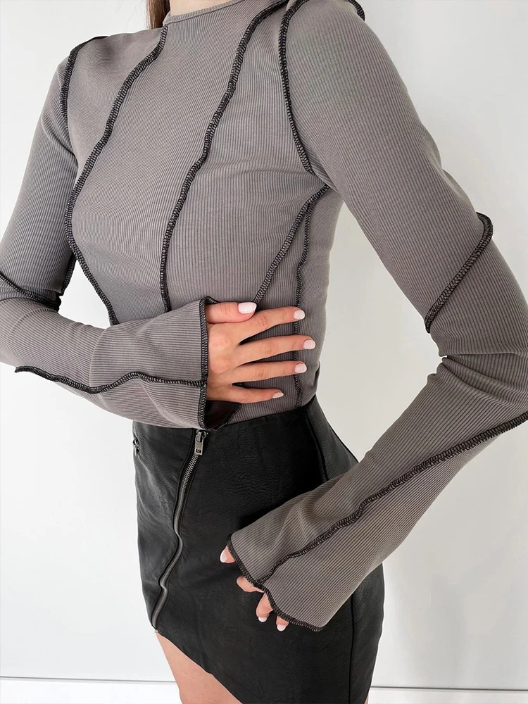 OMSJ Fall/Winter O Neck Flared Long Sleeve Rib Stripe Top Sexy Casual Female Slim Fit All-match T-shirt Streetwear Simple Outfit
OMSJ Fall/Winter O Neck Flared Long Sleeve Rib Stripe Top Sexy Casual Female Slim Fit All-match T-shirt Streetwear Simple Outfit