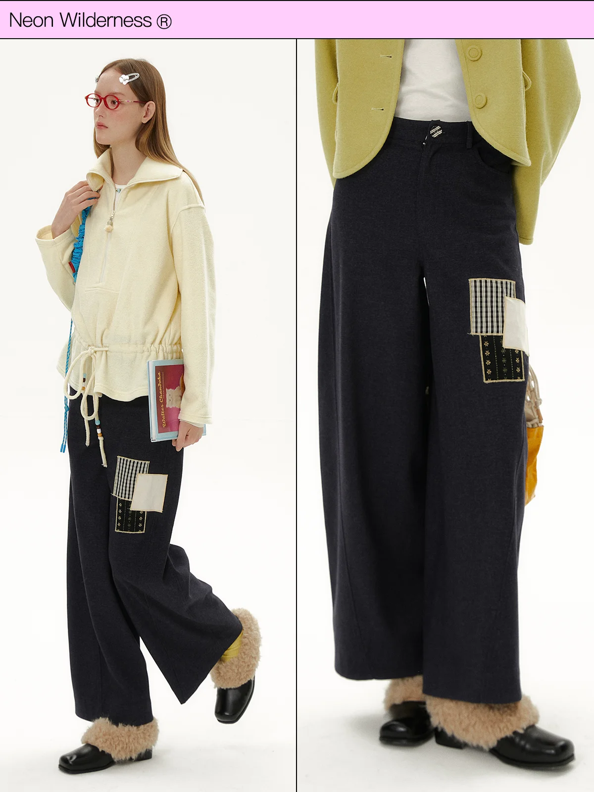 Neon Wildern Retro Wide Leg Pants High Waist Zipper Closure Patch Decorated Loose Fit Ladies Casual Trousers
Neon Wildern Retro Wide Leg Pants High Waist Zipper Closure Patch Decorated Loose Fit Ladies Casual Trousers