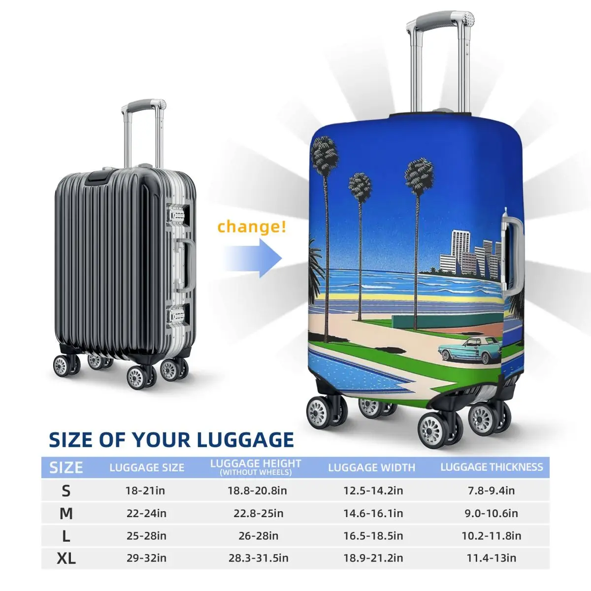 Hiroshi Nagai Vaporwave чехол для чемодана, защитные эластичные защитные чехлы для багажа для 18-32 дюймов 
Hiroshi Nagai Vaporwave чехол для чемодана, защитные эластичные защитные чехлы для багажа для 18-32 дюймов