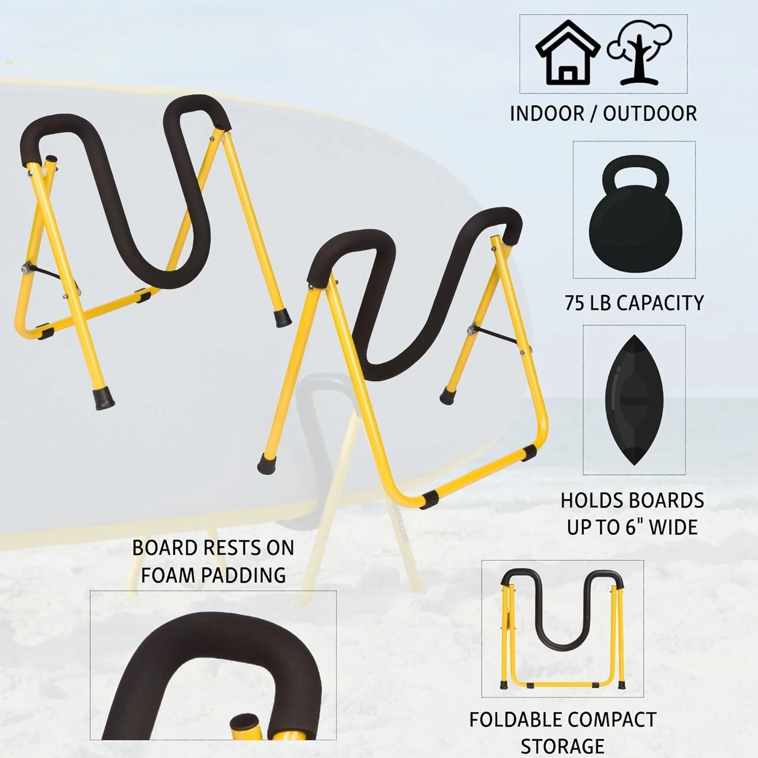 SUP Stands, Stand Up Paddle Board, Surfboard Foldable Racks, Portable Stand, Yellow 22-1901
SUP Stands, Stand Up Paddle Board, Surfboard Foldable Racks, Portable Stand, Yellow 22-1901