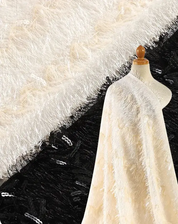 Трикотажная кружевная ткань с 3D-пайетками и бахромой 3 мм, вышитая ткань с пайетками для платьев, материал для свадебных платьев, принадлежности для шитья
Трикотажная кружевная ткань с 3D-пайетками и бахромой 3 мм, вышитая ткань с пайетками для платьев, материал для свадебных платьев, принадлежности для шитья