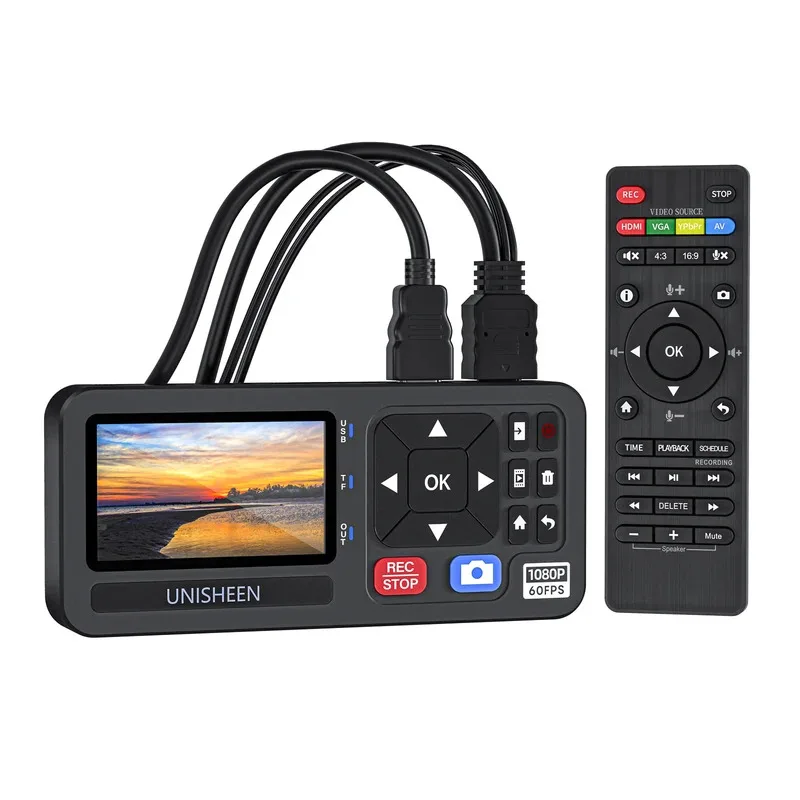 UNISHEEN HD Video Capture Box 1080P Video to Digital Converter with 3" Screen, 4K HDMI/CVBS/VGA/YPBPR Inputs Video Recorder 
UNISHEEN HD Video Capture Box 1080P Video to Digital Converter with 3" Screen, 4K HDMI/CVBS/VGA/YPBPR Inputs Video Recorder