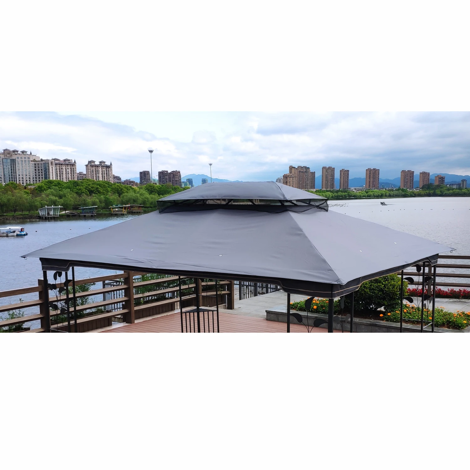 13x10 Ft Gray Patio Double Roof Gazebo Canopy Top Replacement Fabric
13x10 Ft Gray Patio Double Roof Gazebo Canopy Top Replacement Fabric