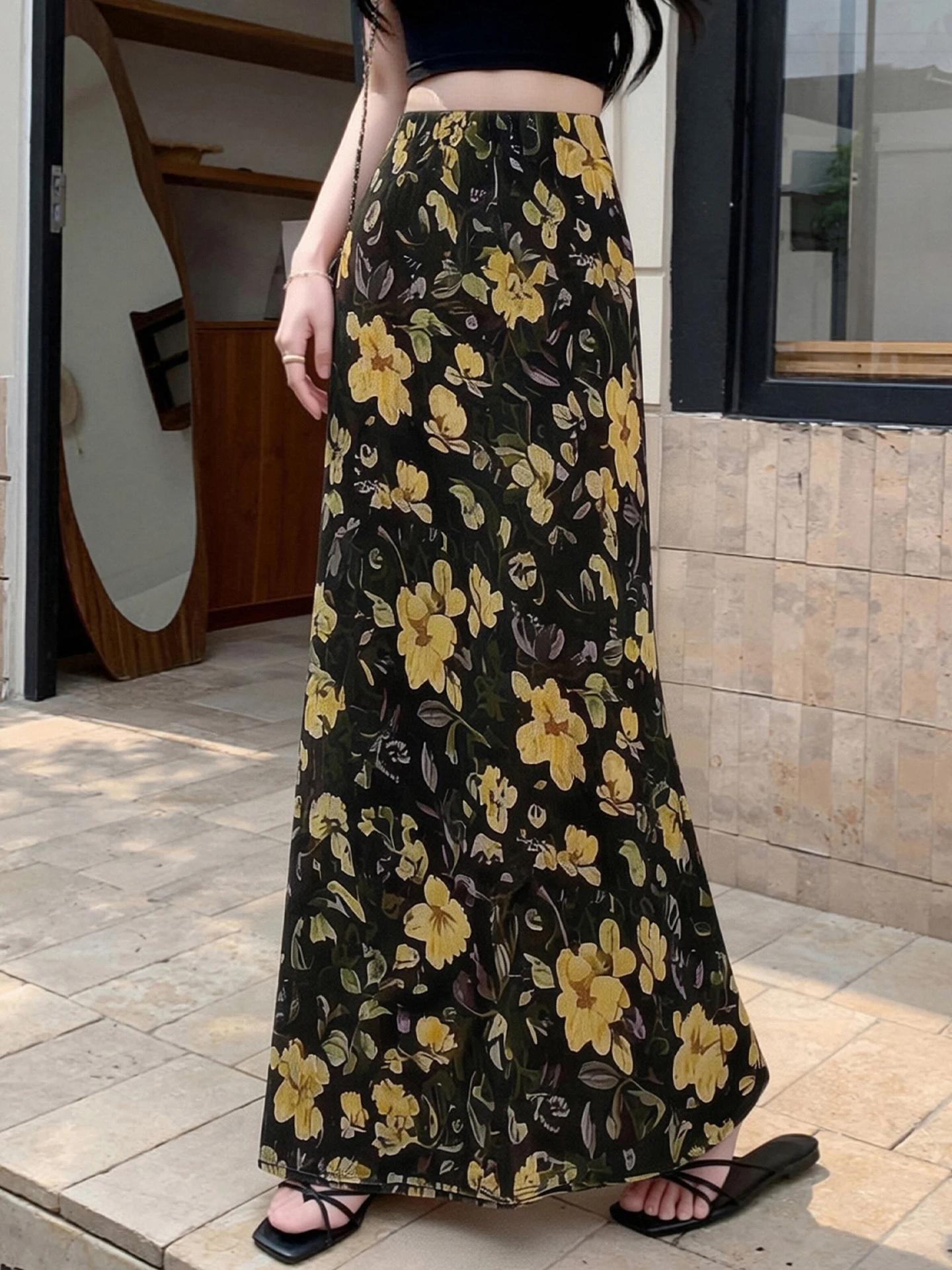 Yellow Floral Fish Tail Half Skirt Long Summer Women's Lightweight Mature Gentle Print Chiffon Wrap around Beach Skirt
Yellow Floral Fish Tail Half Skirt Long Summer Women's Lightweight Mature Gentle Print Chiffon Wrap around Beach Skirt