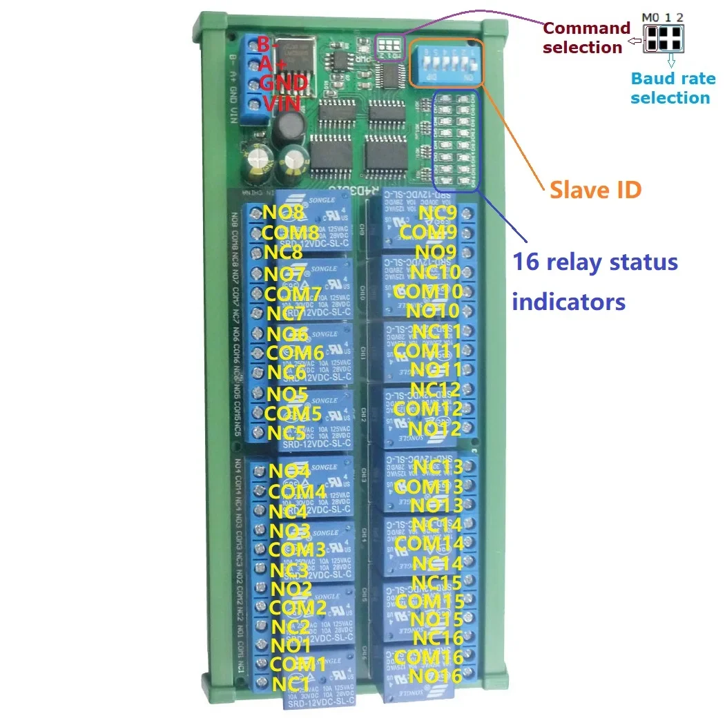DIN-рейка, коробка, рабочая плата RS485 Modbus R4D3B16, 16 каналов, 12 В, 10 А, релейный модуль RTU
DIN-рейка, коробка, рабочая плата RS485 Modbus R4D3B16, 16 каналов, 12 В, 10 А, релейный модуль RTU