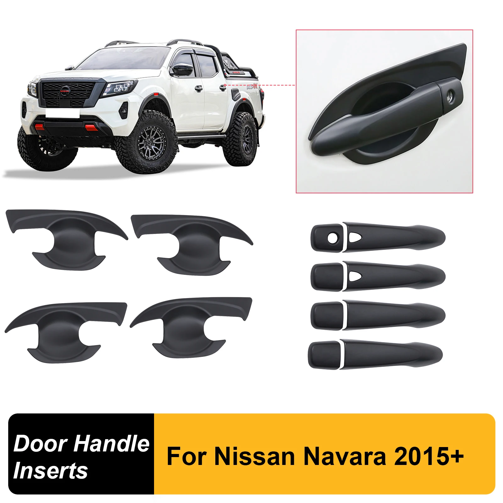 Matte Black Car Door Handles Cover Inserts Protector Trim Set for Nissan Navara NP300 D23 2015-Onwards ST SL PRO-4X Auto Parts
Matte Black Car Door Handles Cover Inserts Protector Trim Set for Nissan Navara NP300 D23 2015-Onwards ST SL PRO-4X Auto Parts