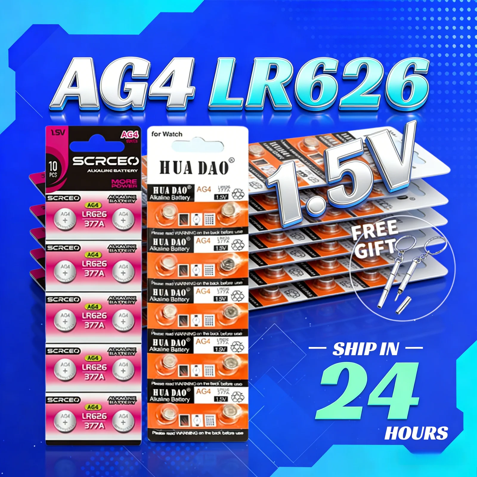 1.5V LR626 AG4 Button Batteries Alkaline Coin Cell 377A 377 V377 G3 AG4 SR626SW for Watch Calculator Toy Remote
1.5V LR626 AG4 Button Batteries Alkaline Coin Cell 377A 377 V377 G3 AG4 SR626SW for Watch Calculator Toy Remote
