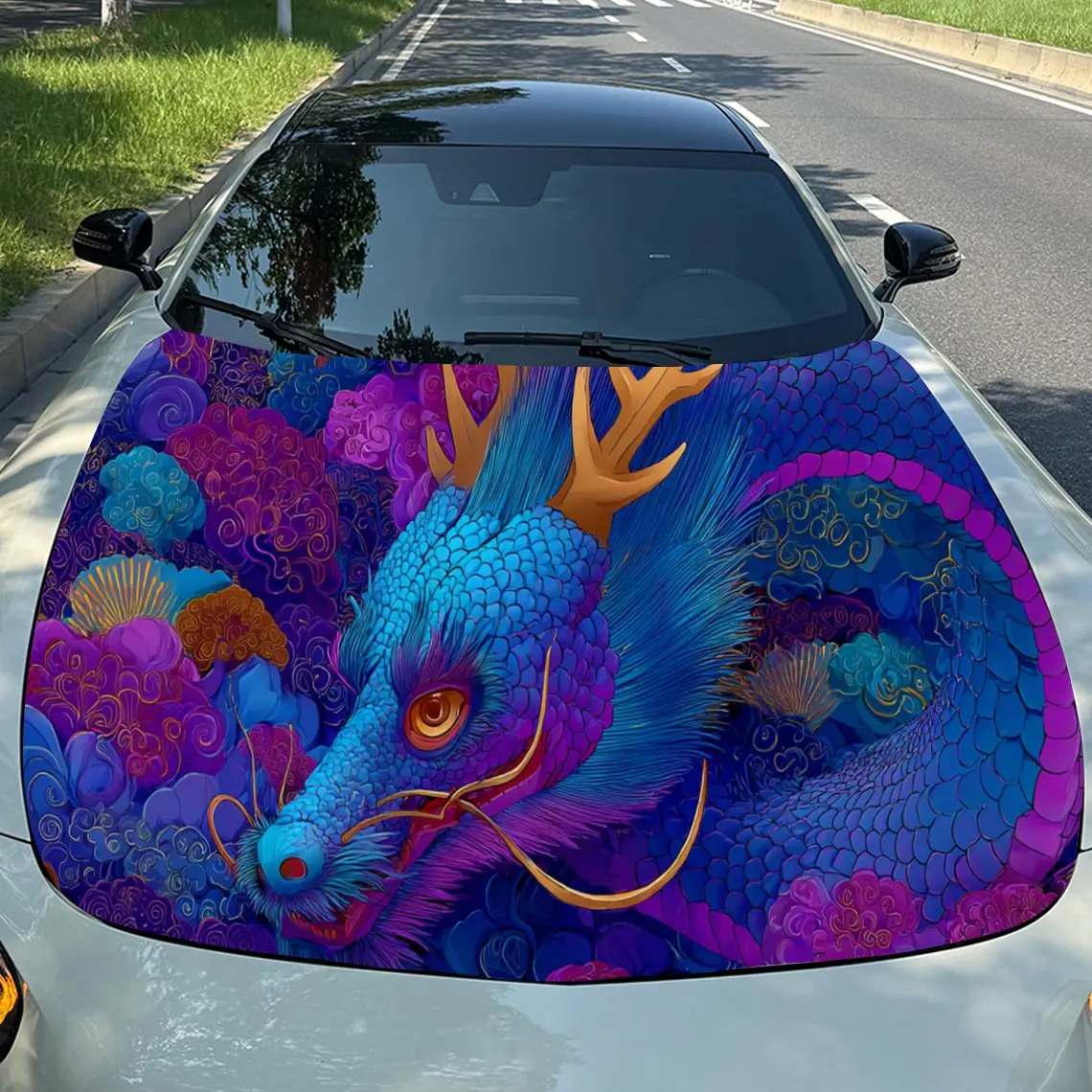Dreamy Chinese Dragon in a Mythical Realm PVC Car Engine Hood Vinyl Wraps, Self-Adhesive Waterproof Car Hood Decal Sticker, Car
Dreamy Chinese Dragon in a Mythical Realm PVC Car Engine Hood Vinyl Wraps, Self-Adhesive Waterproof Car Hood Decal Sticker, Car
