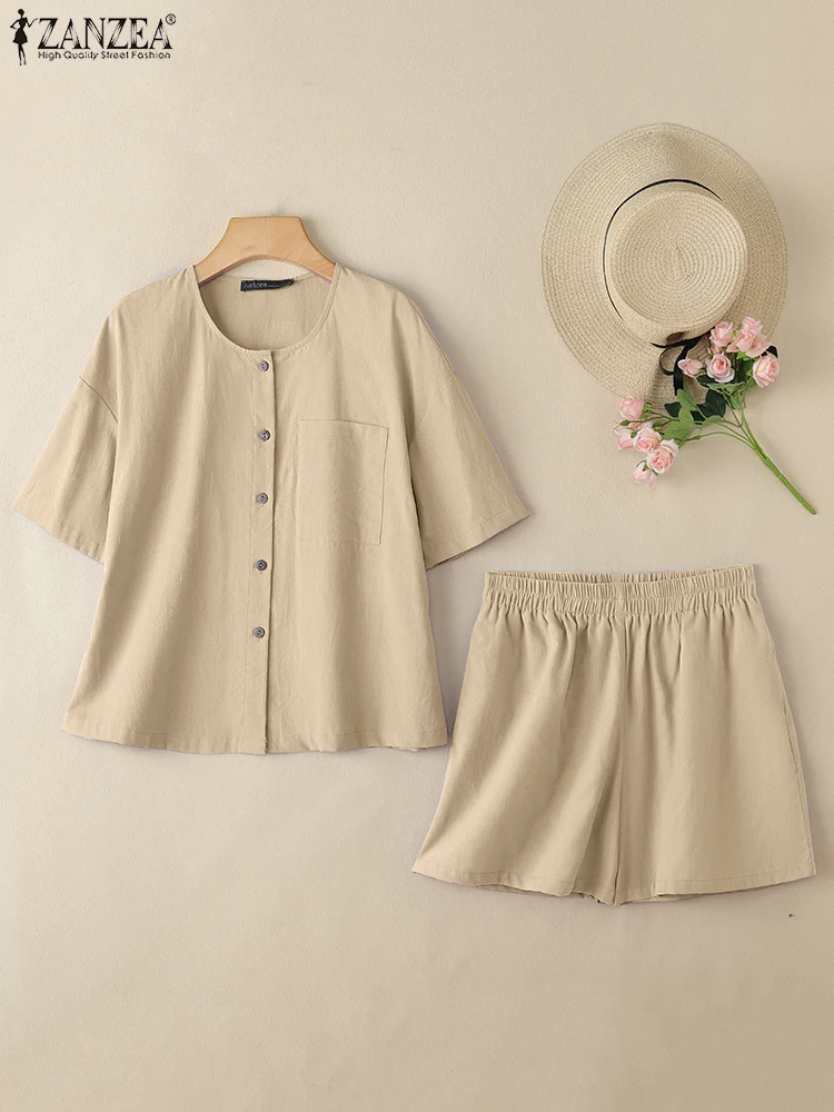 ZANZEA Summer 2PCS Short Sleeve Blouse Short Sets Women Outfit Fashion Matching Sets Casual Solid Cotton Tracksuit Oversize 2025
ZANZEA Summer 2PCS Short Sleeve Blouse Short Sets Women Outfit Fashion Matching Sets Casual Solid Cotton Tracksuit Oversize 2025