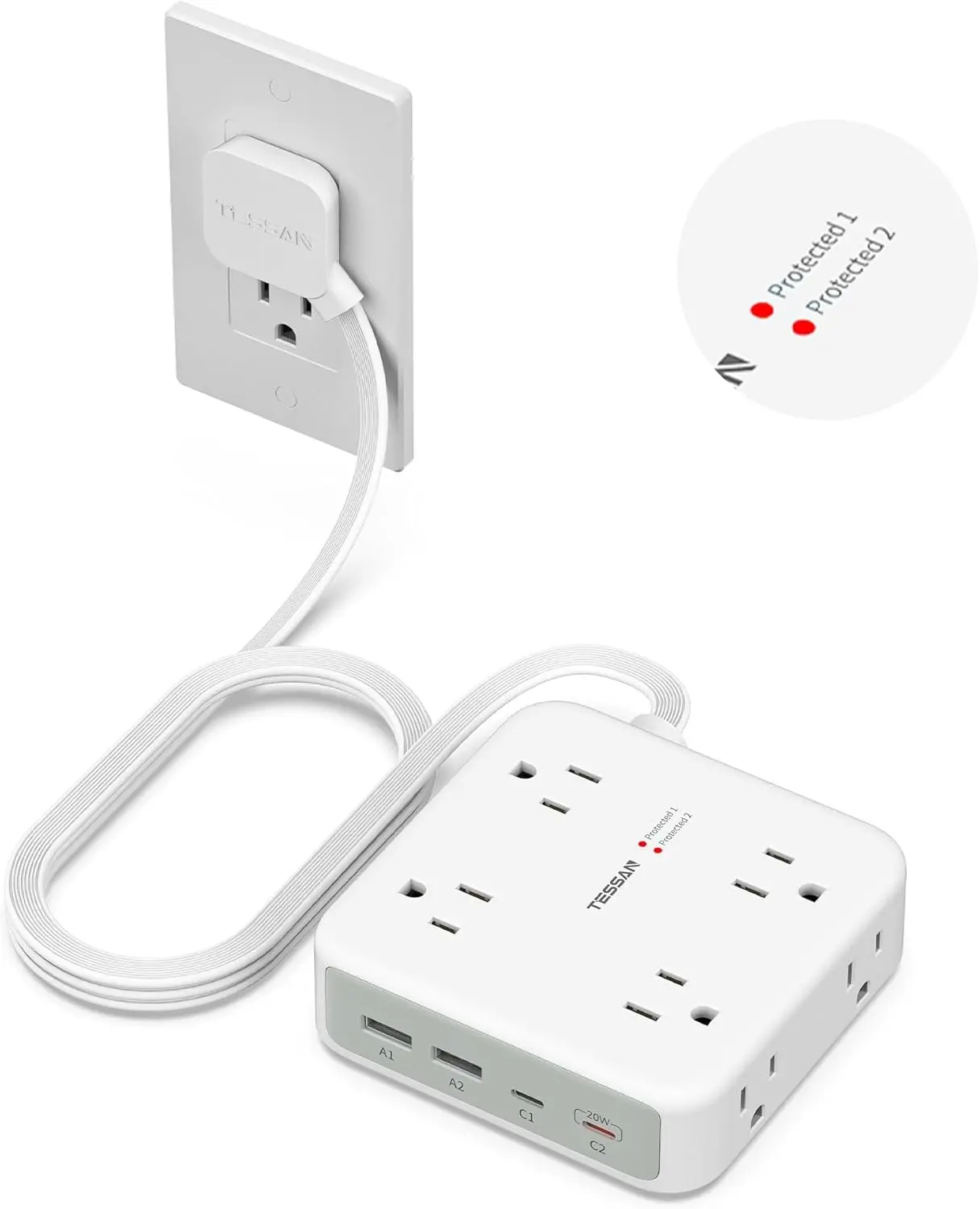 Surge Protector Power Strip with 8 Outlets and 4 USB (2 USB C), 5 Ft Flat Plug Extension Cord, 2100J Protection, 20W Fast
Surge Protector Power Strip with 8 Outlets and 4 USB (2 USB C), 5 Ft Flat Plug Extension Cord, 2100J Protection, 20W Fast