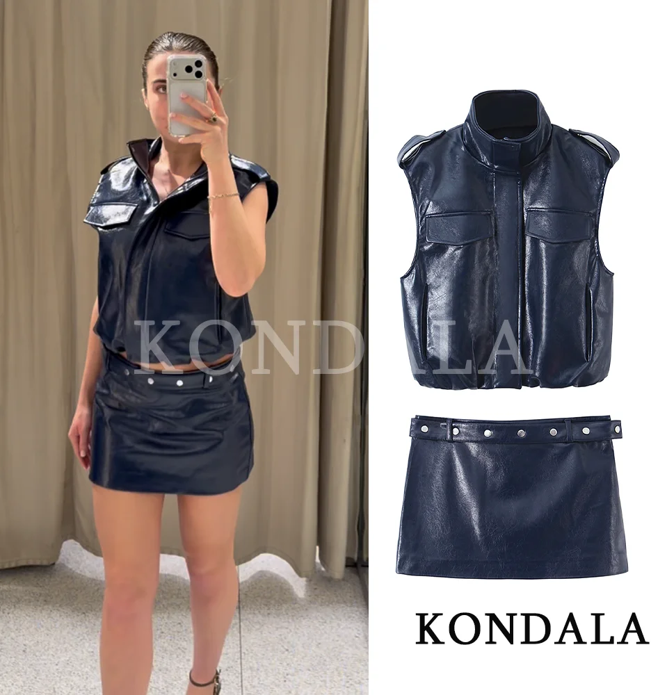 KONDALA Trendy PU Leather Skirts Set Women High Street Zipper Vest, Rivet Belt Mini Skirt 2026 Spring Fashion Holiday Party Set
KONDALA Trendy PU Leather Skirts Set Women High Street Zipper Vest, Rivet Belt Mini Skirt 2026 Spring Fashion Holiday Party Set