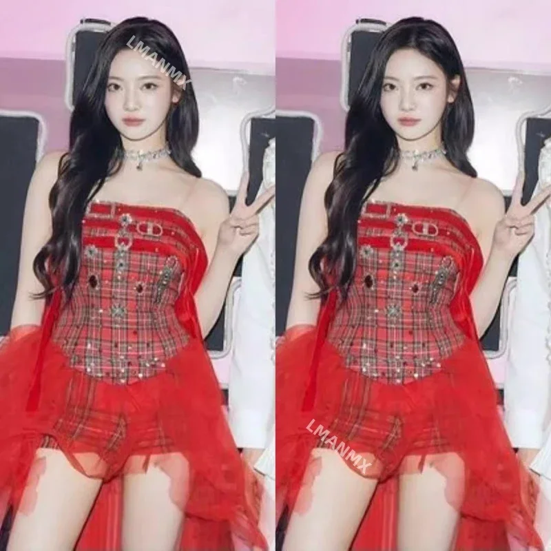 Nightclub Stage Costume Music Festival Outfit Kpop Korean Singer Concert Dance Sexy Red Plaid Mesh Sleeveless Shaggy Dress Women
Nightclub Stage Costume Music Festival Outfit Kpop Korean Singer Concert Dance Sexy Red Plaid Mesh Sleeveless Shaggy Dress Women