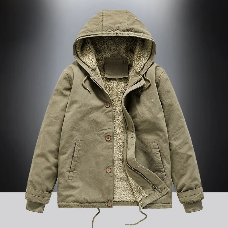 Men's Winter Thickened Fleece Lined Hooded Cotton Jacket Retro Workwear Coat Warm Youth Casual Standard Fit Button Closure
Men's Winter Thickened Fleece Lined Hooded Cotton Jacket Retro Workwear Coat Warm Youth Casual Standard Fit Button Closure