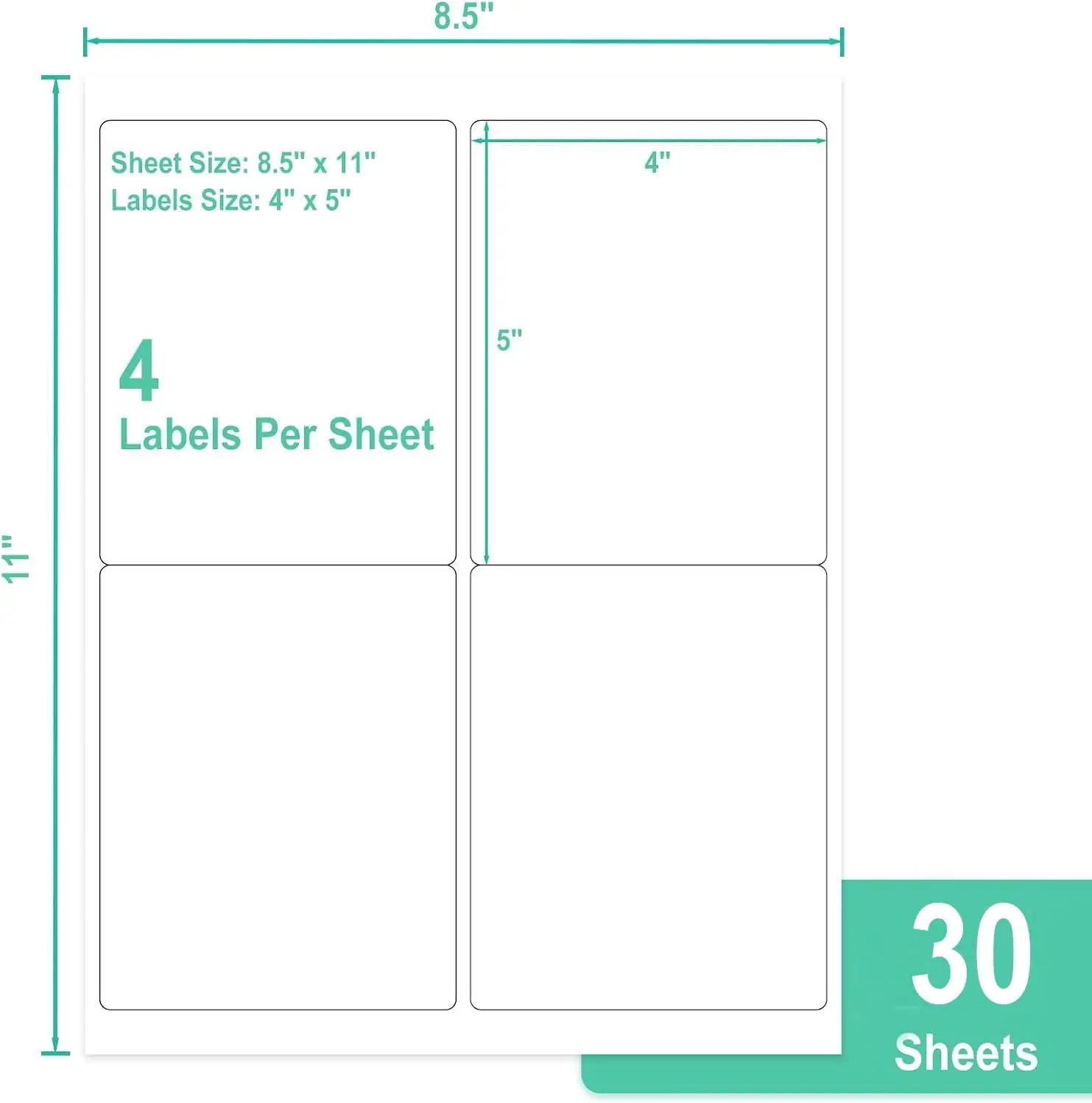 120 Labels 4x5" Matte White Shipping Address Stickers for Laser/Inkjet Printers, 30 Sheets
120 Labels 4x5" Matte White Shipping Address Stickers for Laser/Inkjet Printers, 30 Sheets