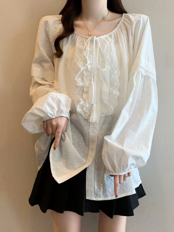 Lace Trim Shoulder Women's Shirt Spring Summer New Style plus Size Beautiful Doll Top Korean Style Loose Fit Long Sleeve roun...
Lace Trim Shoulder Women's Shirt Spring Summer New Style plus Size Beautiful Doll Top Korean Style Loose Fit Long Sleeve roun...