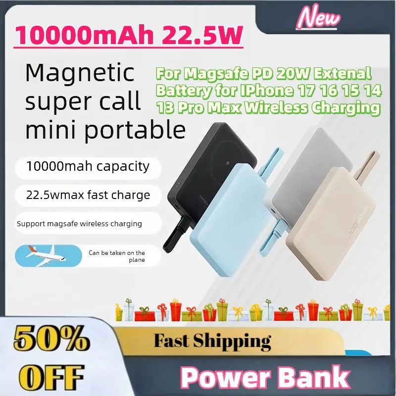 High-Quality 10000mAh 22.5W Power Bank for Magsafe PD 20W Extenal Battery for IPhone 17 16 15 14 13 Pro Max Wireless Charging
High-Quality 10000mAh 22.5W Power Bank for Magsafe PD 20W Extenal Battery for IPhone 17 16 15 14 13 Pro Max Wireless Charging