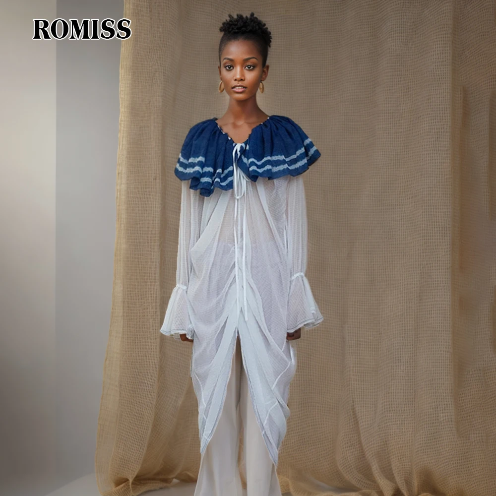 ROMISS Hit Color Shirts For Women Sailor Collar Flare Sleeve Patchwork Single Breasted Casual Loose Blouse Female Spring
ROMISS Hit Color Shirts For Women Sailor Collar Flare Sleeve Patchwork Single Breasted Casual Loose Blouse Female Spring