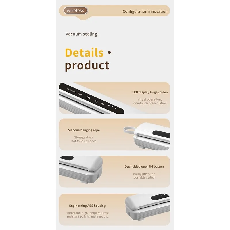 Беспроводной портативный вакуумный упаковщик A99E-USB с цифровым таймером обратного отсчета для домашнего использования
Беспроводной портативный вакуумный упаковщик A99E-USB с цифровым таймером обратного отсчета для домашнего использования