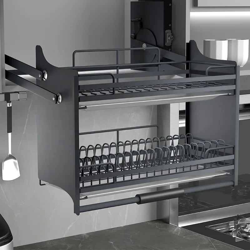 Kitchen Cabinet Storage and Storage Elevator Drop-down Basket with Dish Rack
Kitchen Cabinet Storage and Storage Elevator Drop-down Basket with Dish Rack