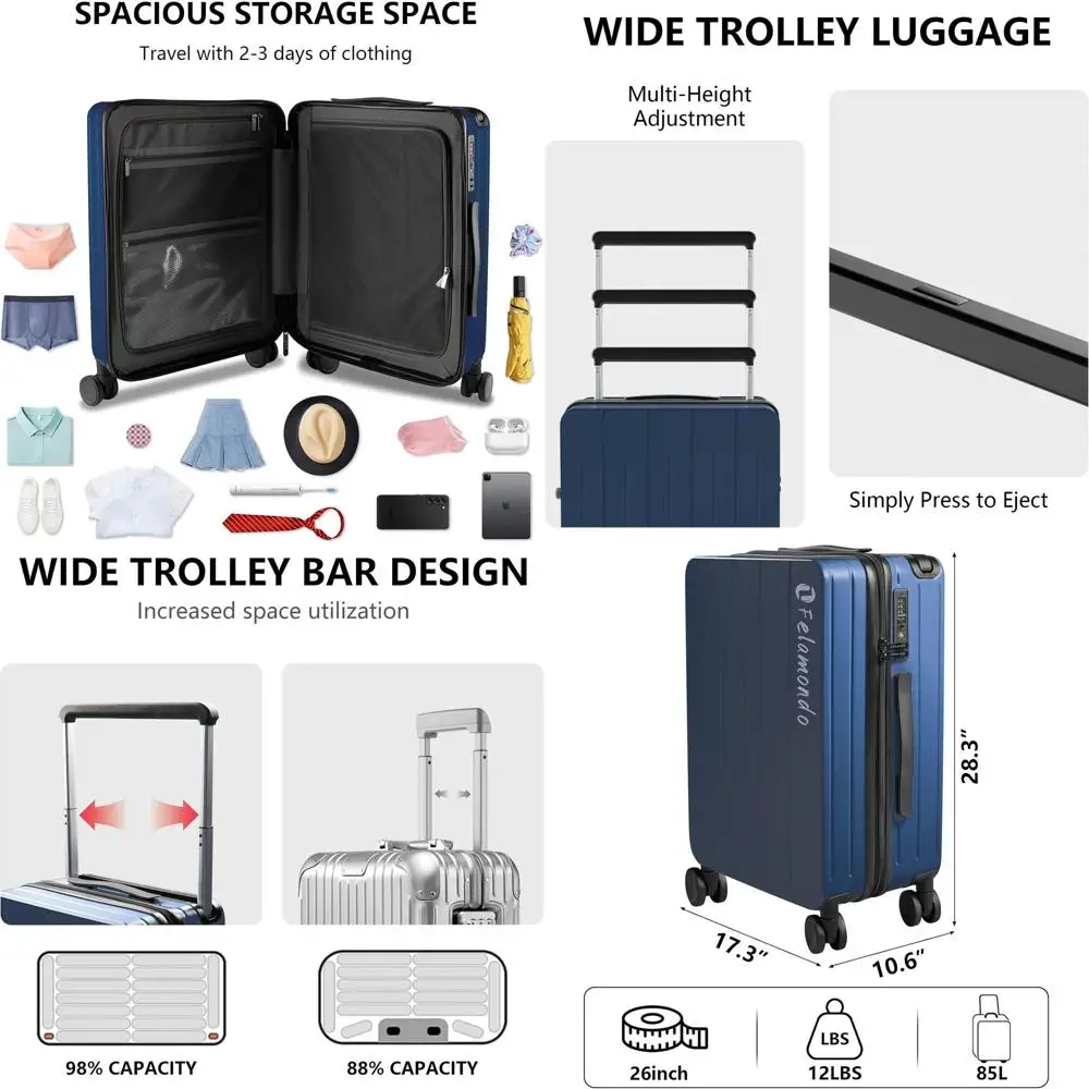 26, светло-голубой чемодан с замком TSA большой емкости и 360° ° Спиннерные колеса для международных путешествий
26, светло-голубой чемодан с замком TSA большой емкости и 360° ° Спиннерные колеса для международных путешествий