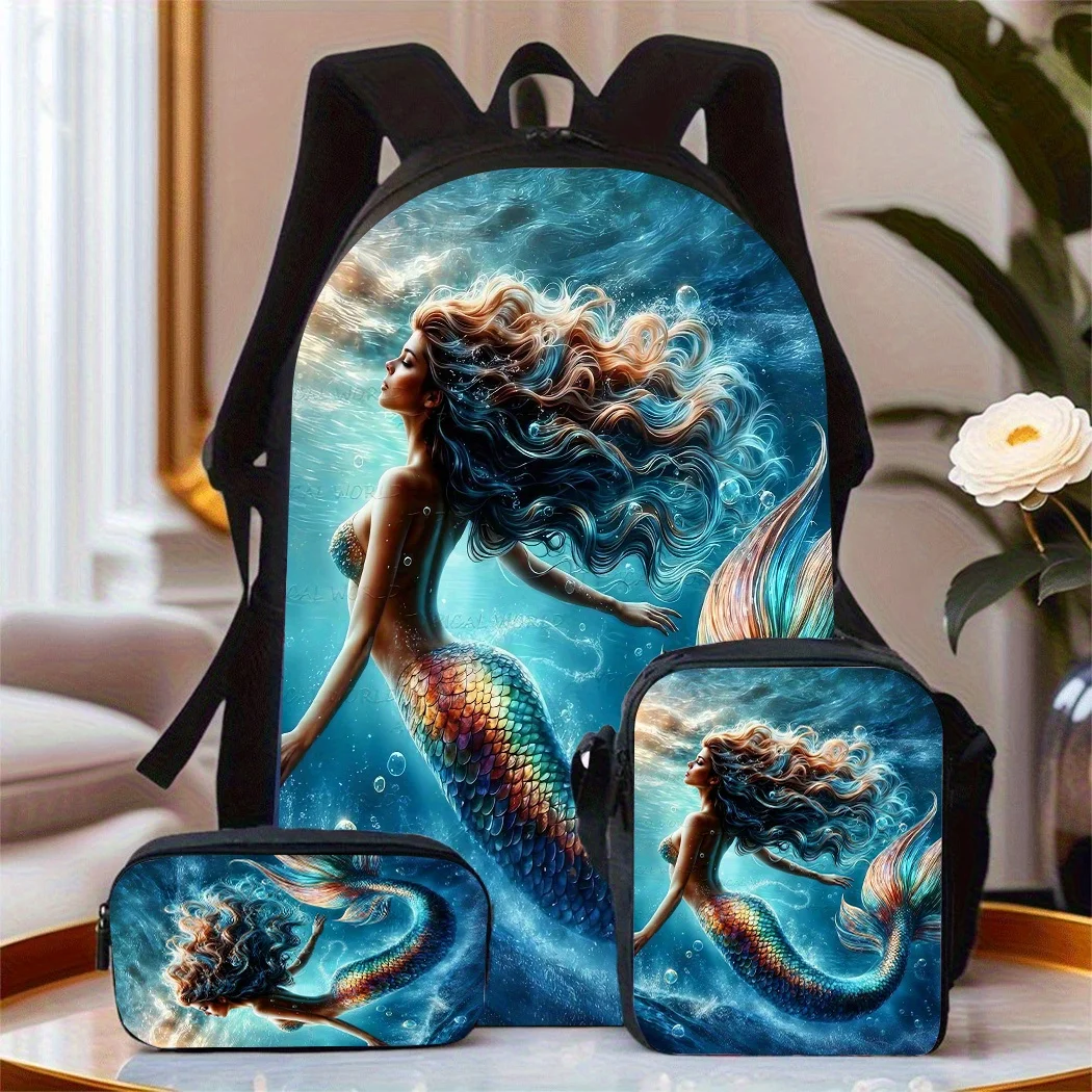 Back-To-School Season 3pcs Mermaid-Themed Unisex Backpack Set, Which Includes a School Bag, Pencil Case, And Lunch Box. Featurin
Back-To-School Season 3pcs Mermaid-Themed Unisex Backpack Set, Which Includes a School Bag, Pencil Case, And Lunch Box. Featurin
