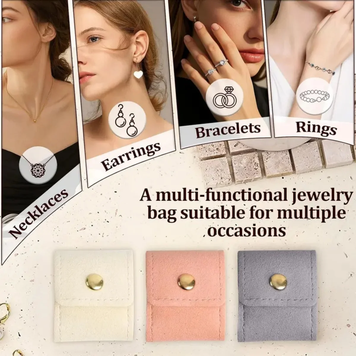Mini Foldable Suede Jewelry Roll Bag Portable Snap Button Ring Earrings Necklace Storage Pouch Travel Jewellery Organizer
Mini Foldable Suede Jewelry Roll Bag Portable Snap Button Ring Earrings Necklace Storage Pouch Travel Jewellery Organizer