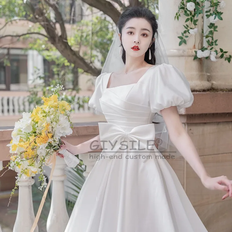 GIYSILE Customized Simple Satin White Square Collar Summer Light Wedding Dress Bubble Sleeve Formal Women Elegant Party Dresses
GIYSILE Customized Simple Satin White Square Collar Summer Light Wedding Dress Bubble Sleeve Formal Women Elegant Party Dresses