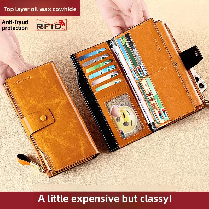 Женский длинный кошелек с верхним слоем из натуральной кожи, RFID-противоугонный кошелек с несколькими слотами для карт, винтажный масляный воск, кожаный портативный
Женский длинный кошелек с верхним слоем из натуральной кожи, RFID-противоугонный кошелек с несколькими слотами для карт, винтажный масляный воск, кожаный портативный