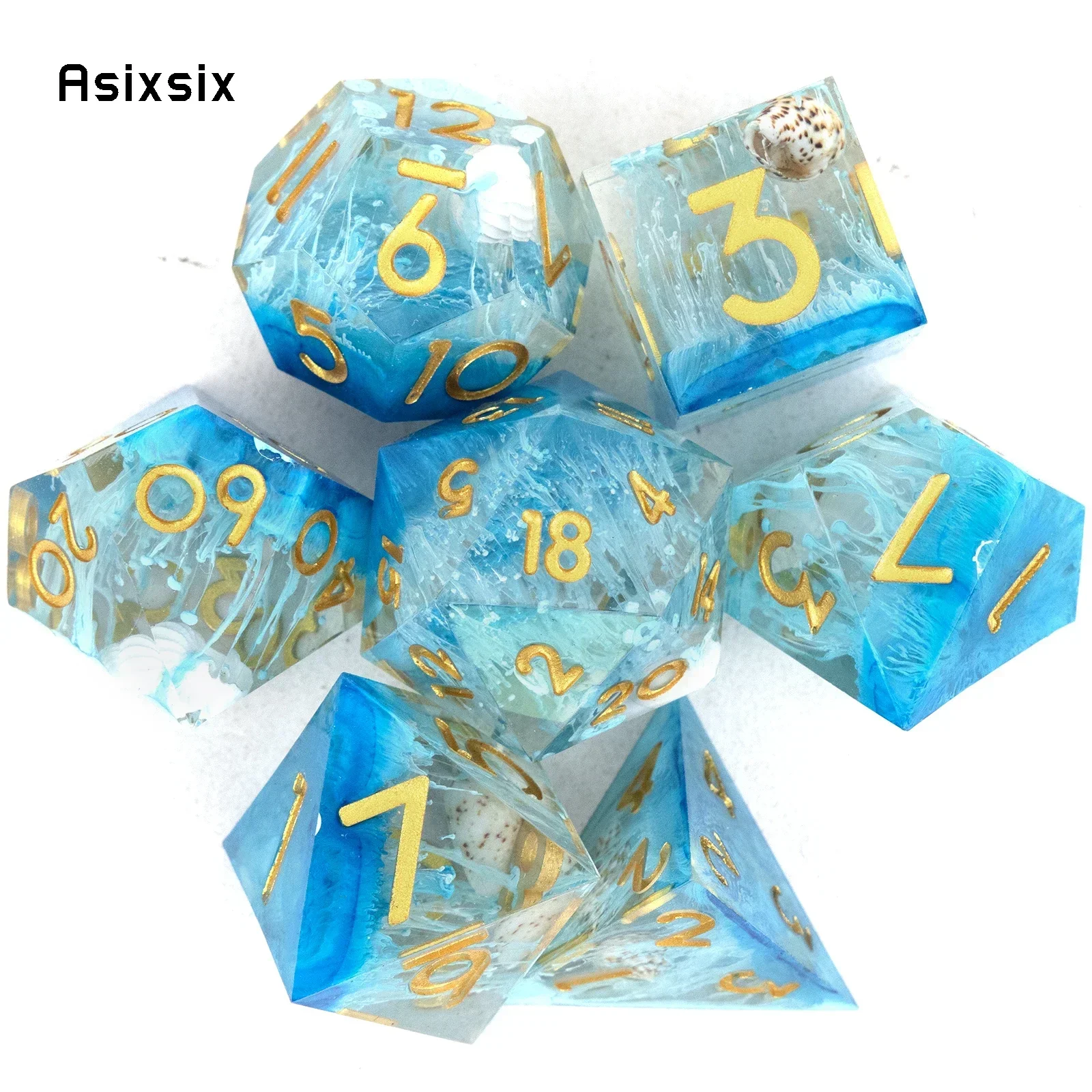 RESIN Dice, Perfect For Tabletop Rpgs And Card Games 7 Pcs Blue Golden Number Sharp Edge Resin Dice Polyhedral Dice Suitable For