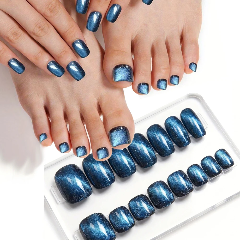 48Pcs Navy Blue Cat Eye Fake Nails/Toenails Short Square Highlight Cat Eye Press On Nails Women Summer Wearable False Toenails
48Pcs Navy Blue Cat Eye Fake Nails/Toenails Short Square Highlight Cat Eye Press On Nails Women Summer Wearable False Toenails