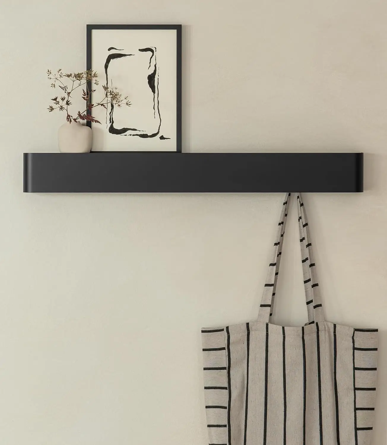 Modern Wall-Mounted Coat Rack with Shelf and Hidden Hooks | Black Metal Hat and Purse Organizer
Modern Wall-Mounted Coat Rack with Shelf and Hidden Hooks | Black Metal Hat and Purse Organizer