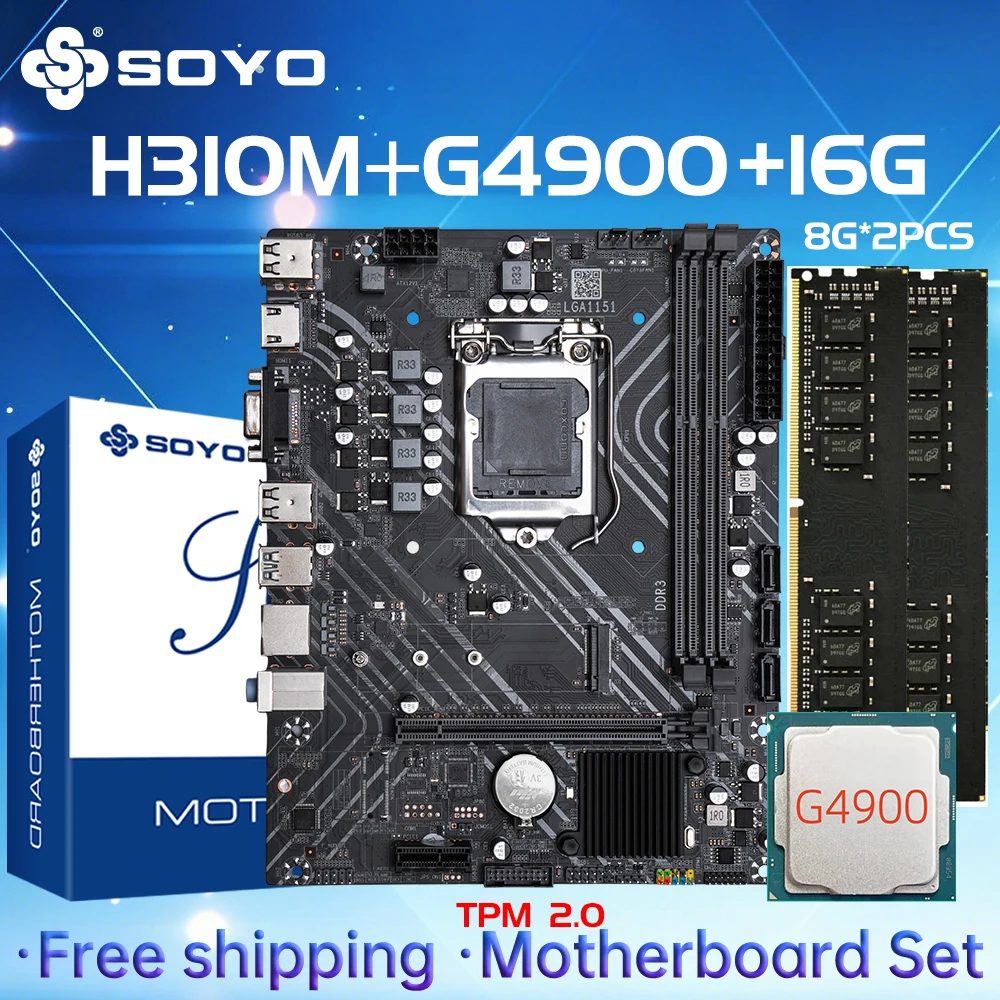 SOYO H310M DDR3 Motherboard Kit Xeon G4900 CPU 16GB=(8G*2) RAM Intel LGA1151 TPM2.0 Office Desktop PCIE3.0*16 HDMI VGA USB3.0
SOYO H310M DDR3 Motherboard Kit Xeon G4900 CPU 16GB=(8G*2) RAM Intel LGA1151 TPM2.0 Office Desktop PCIE3.0*16 HDMI VGA USB3.0