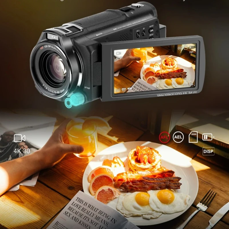 Professional 4K Digital Camcorder 12X Optical Zoom Lens 3.5"Touch Screen,for Live Streaming,YouTube Vlogging,Travel Photography
Professional 4K Digital Camcorder 12X Optical Zoom Lens 3.5"Touch Screen,for Live Streaming,YouTube Vlogging,Travel Photography