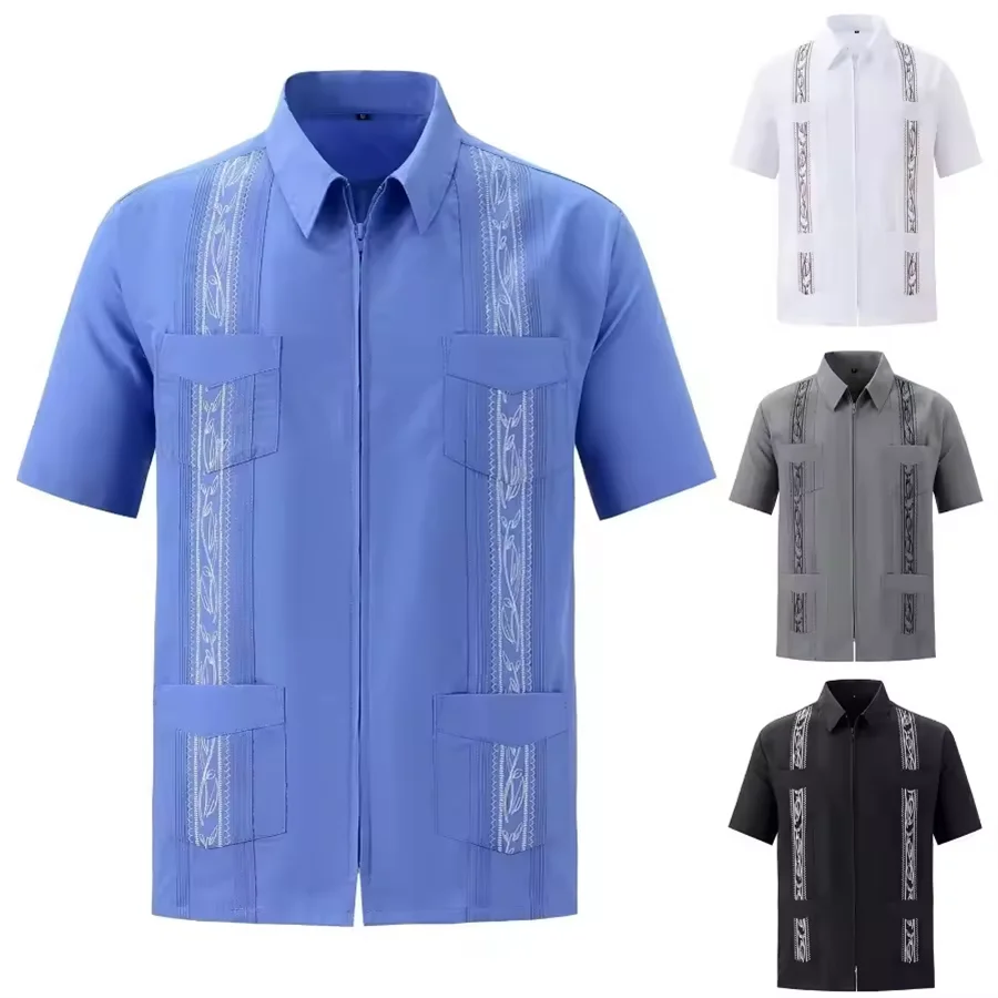 Модные мужские рубашки Guayabera на молнии с четырьмя карманами и вышивкой, традиционные рубашки с короткими рукавами для мужчин, мексиканские кубинские рубашки
Модные мужские рубашки Guayabera на молнии с четырьмя карманами и вышивкой, традиционные рубашки с короткими рукавами для мужчин, мексиканские кубинские рубашки